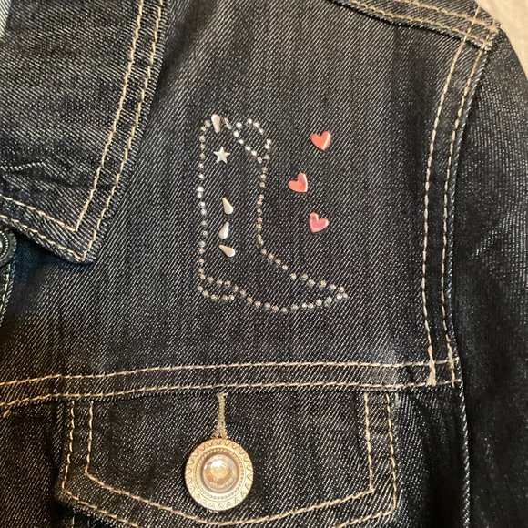 JEAN JACKET HAS FLARE ON BOTTOM WESTERN BOOT HEART